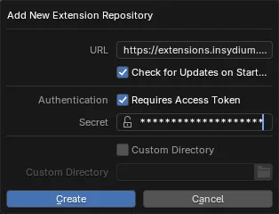 The Add New Extension Repository dialog