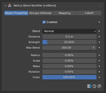 The nxBlend panel in Properties ▸ Physics