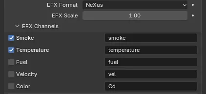 The nxCache EFX Channels group expanded