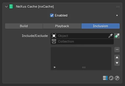 The nxCache Inclusion tab