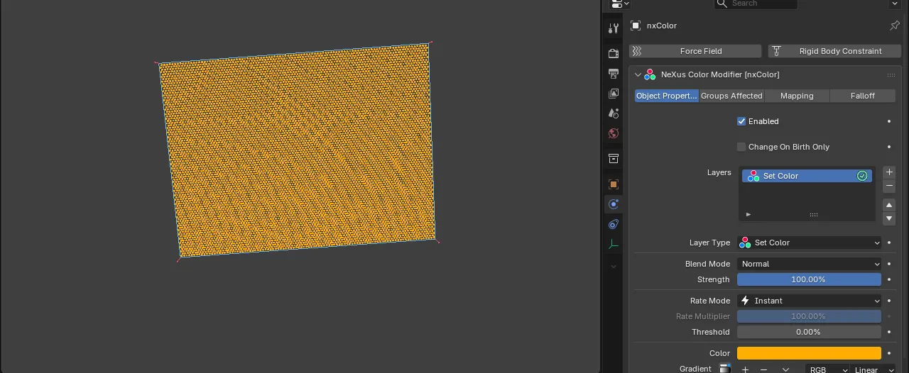 A sheet of particles all set to the same flat orange