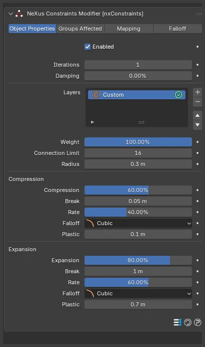 The Connection Custom layer settings
