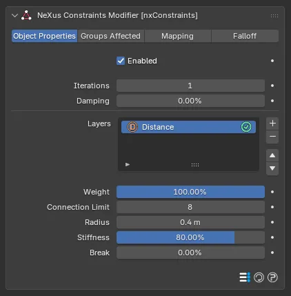 The Connection Distance layer settings