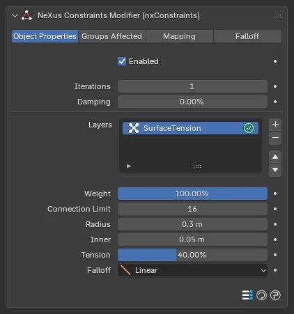 The Surface Tension layer settings