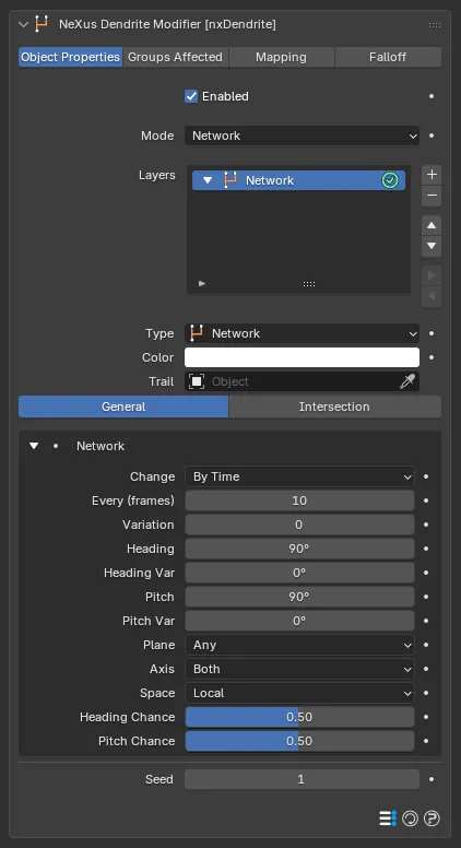The nxDendrite General tab in Network mode