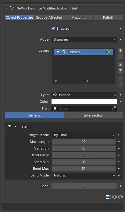 The nxDendrite Object Properties panel