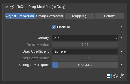 The nxDrag Object Properties panel