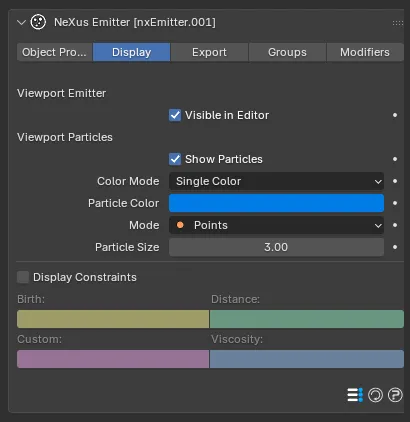 The nxEmitter Display panel