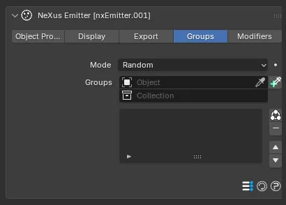 The nxEmitter Groups panel