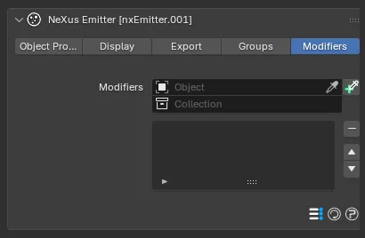 The nxEmitter Modifiers panel