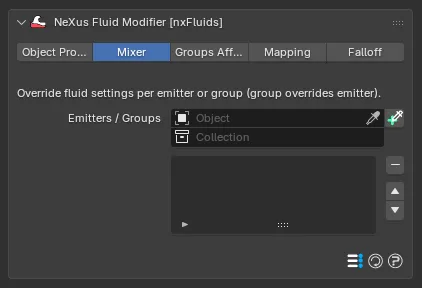 The nxFluids Mixer tab