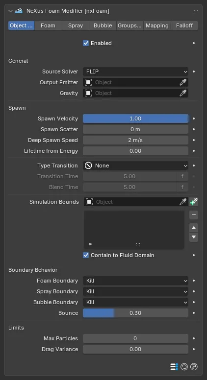 The nxFoam Object Properties tab