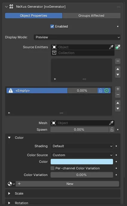 The nxGenerator Object Properties panel