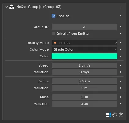 The nxGroup Object Properties panel