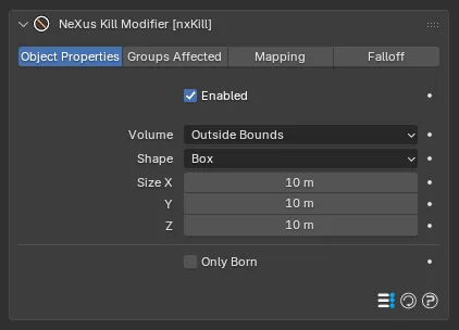 The nxKill Object Properties panel