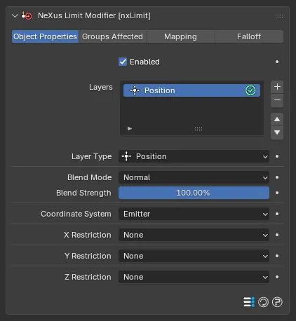 The nxLimit Position layer settings
