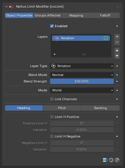 The nxLimit Rotation layer settings