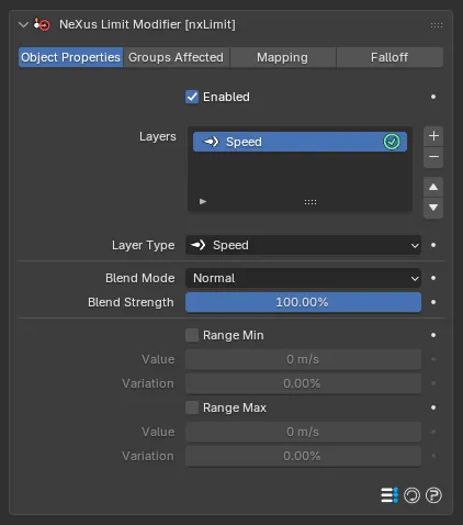 The nxLimit Speed layer settings