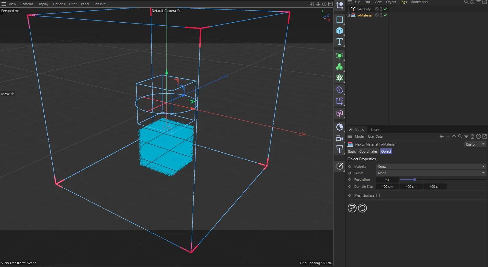 nxMaterial in Cinema 4D, with its settings in the Attribute Manager