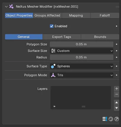 The nxMesher Object Properties panel