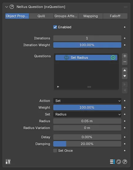 The Set action settings