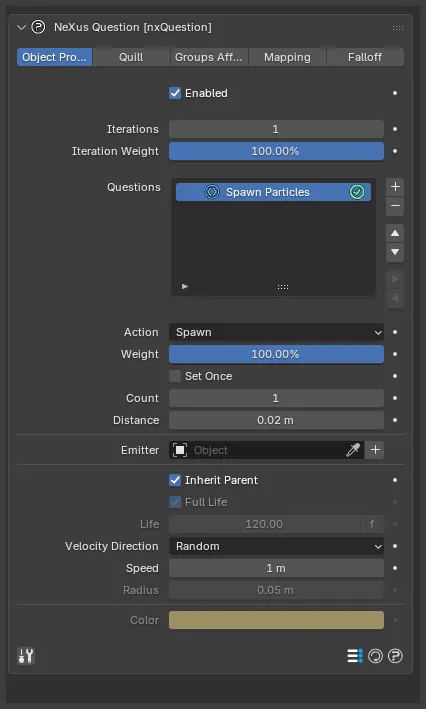 The Spawn action settings