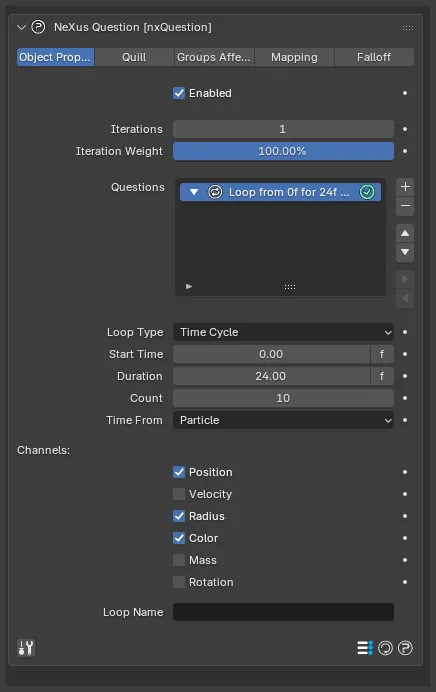 A Loop item in the nxQuestion panel