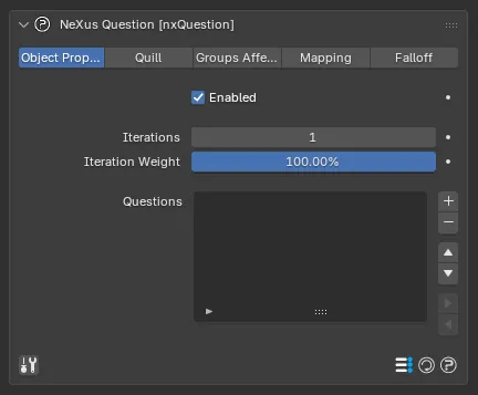 The nxQuestion Object Properties panel