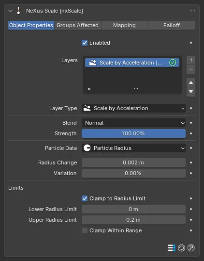 The Scale by Acceleration layer controls