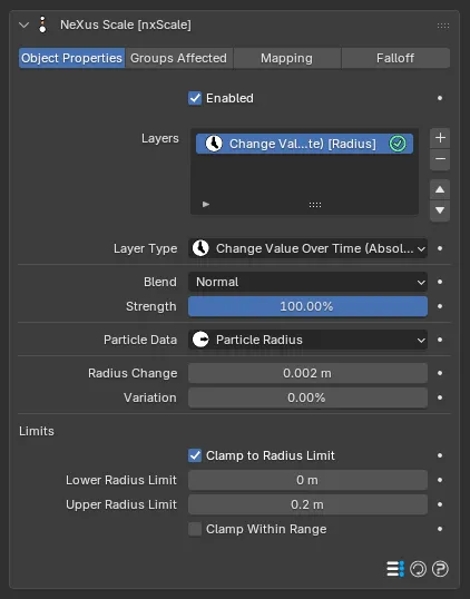The Change Value Over Time (Absolute) layer controls