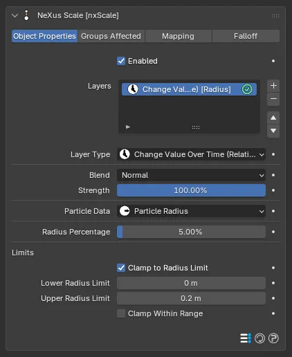 The Change Value Over Time (Relative) layer controls
