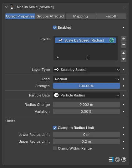 The Scale by Speed layer controls