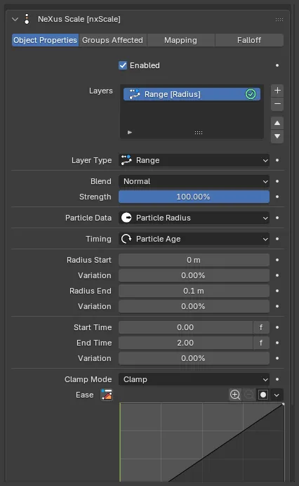 The nxScale Object Properties panel with a Range layer