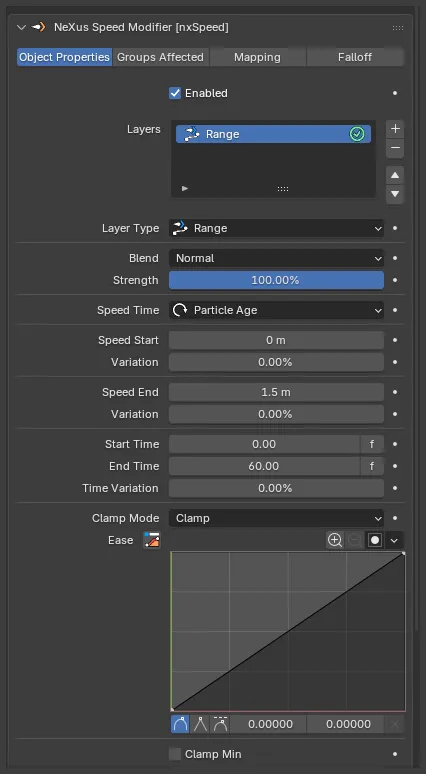 The nxSpeed panel with a Range layer