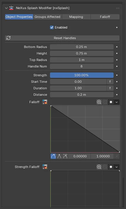 The nxSplash Object Properties panel