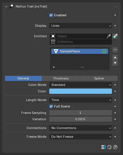 The nxTrail Object Properties panel