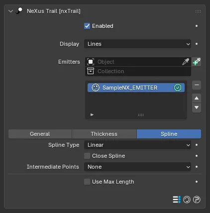 The nxTrail source Spline sub-tab
