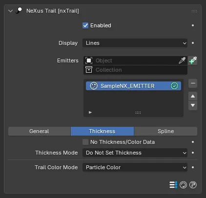 The nxTrail source Thickness sub-tab