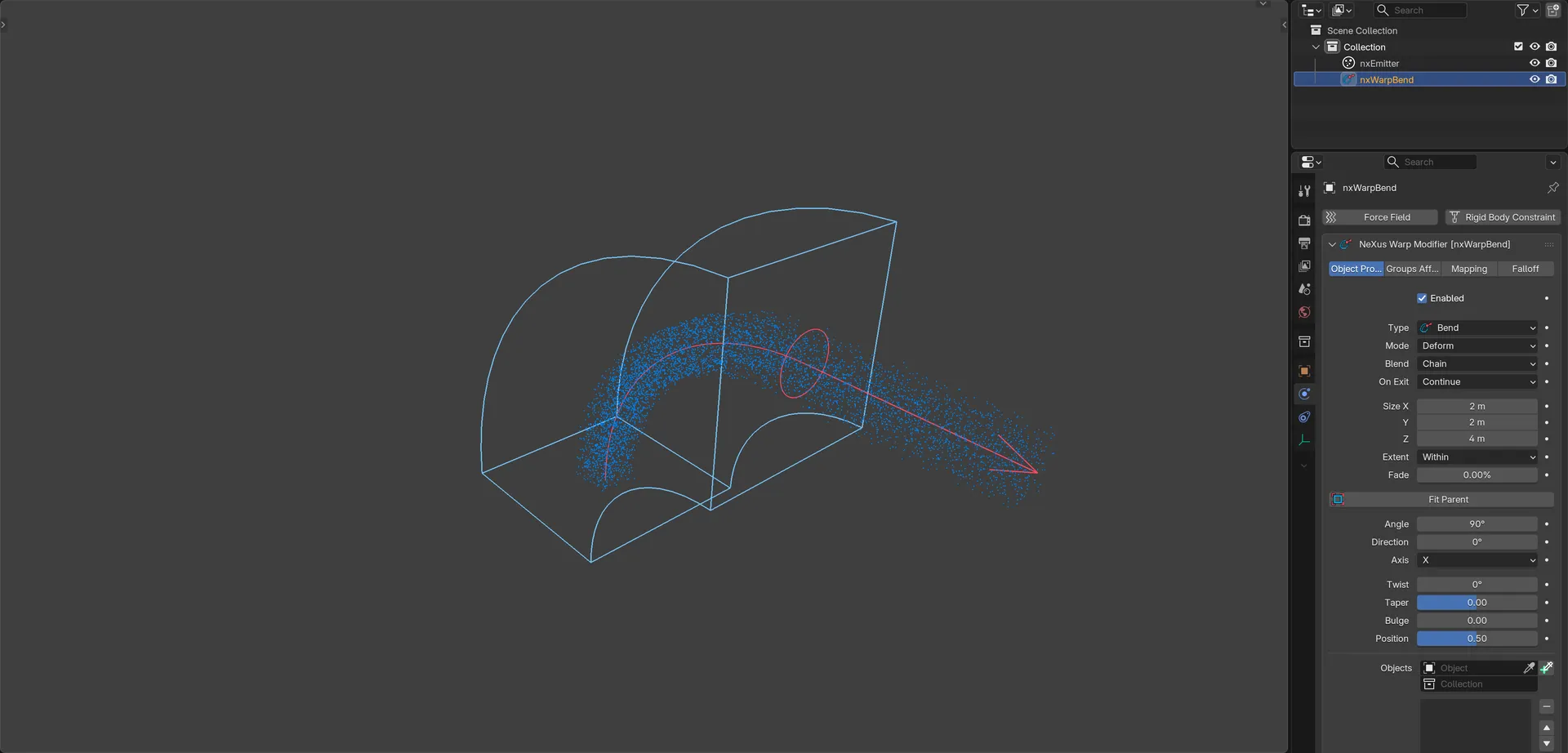 nxWarp bending a particle stream in Blender