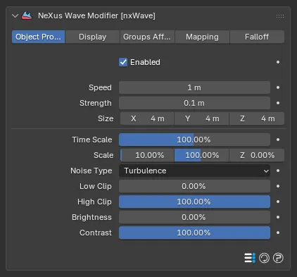 The nxWave Object Properties panel